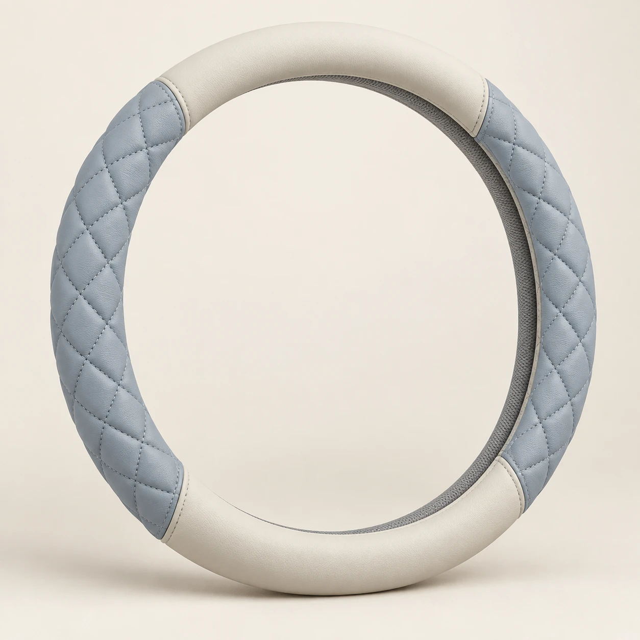 Misty Blue & Light Gray Diamond Quilted Steering wheel cover in Misty blue / light gray