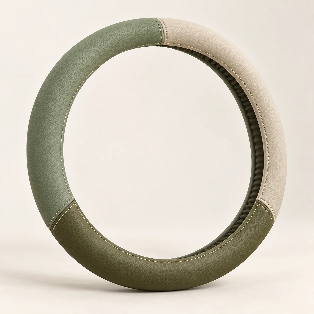 Sage Oatmeal & Olive Curved Panel Steering wheel cover in Sage / oatmeal / olive