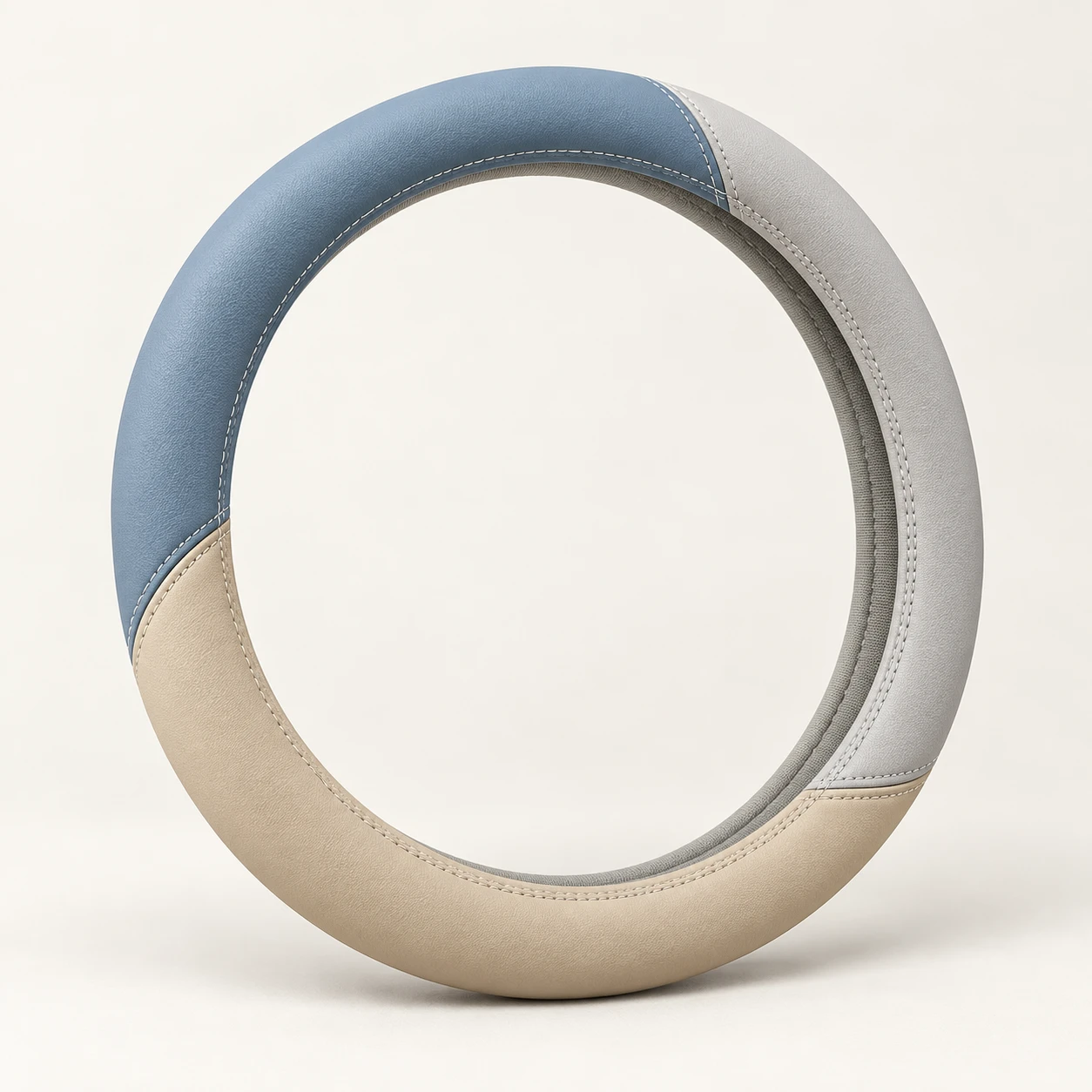 Blue Gray & Sand Curved Panel Steering wheel cover in Misty blue / light gray / sand
