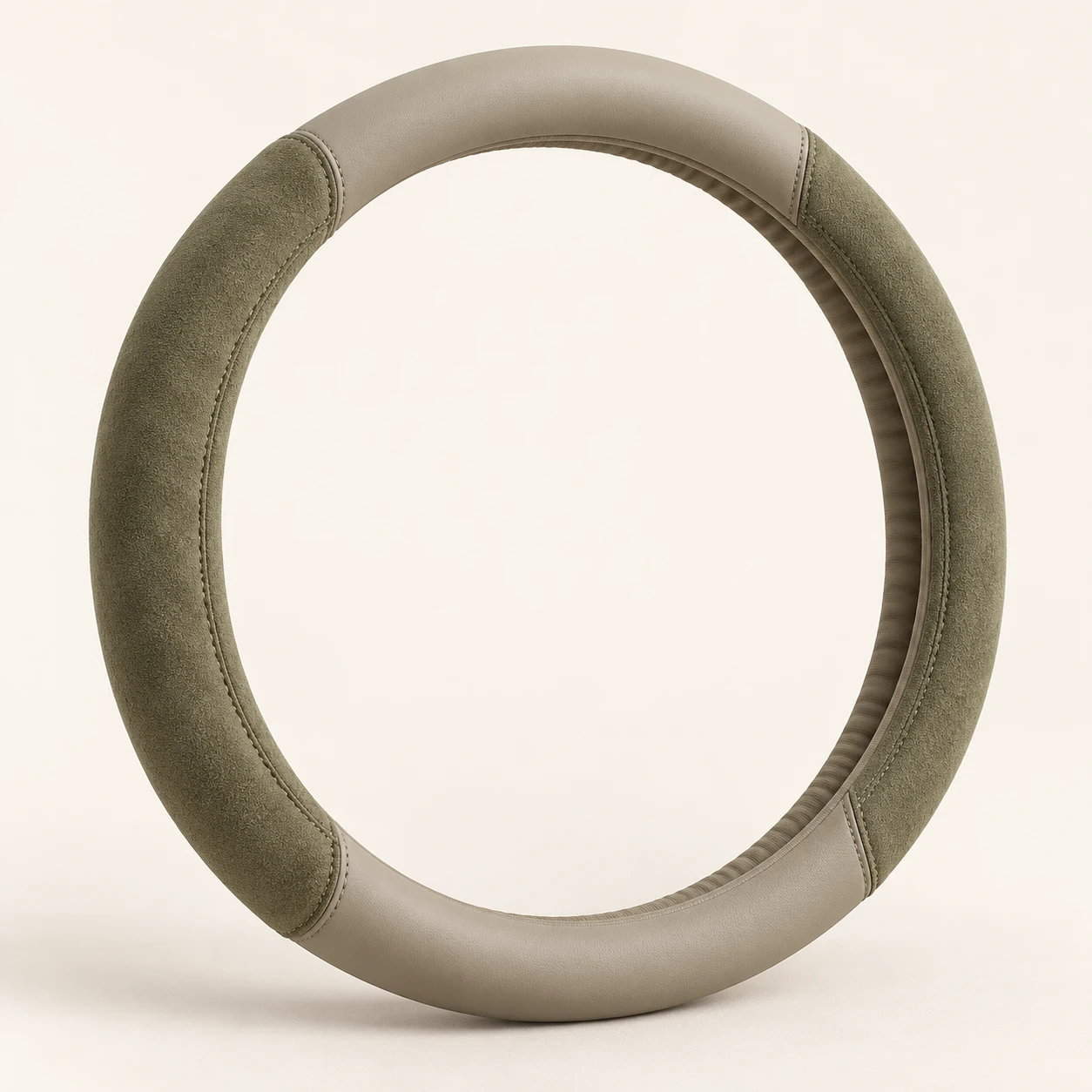 Olive & Oatmeal Suede Touch Steering wheel cover in Muted olive / oatmeal