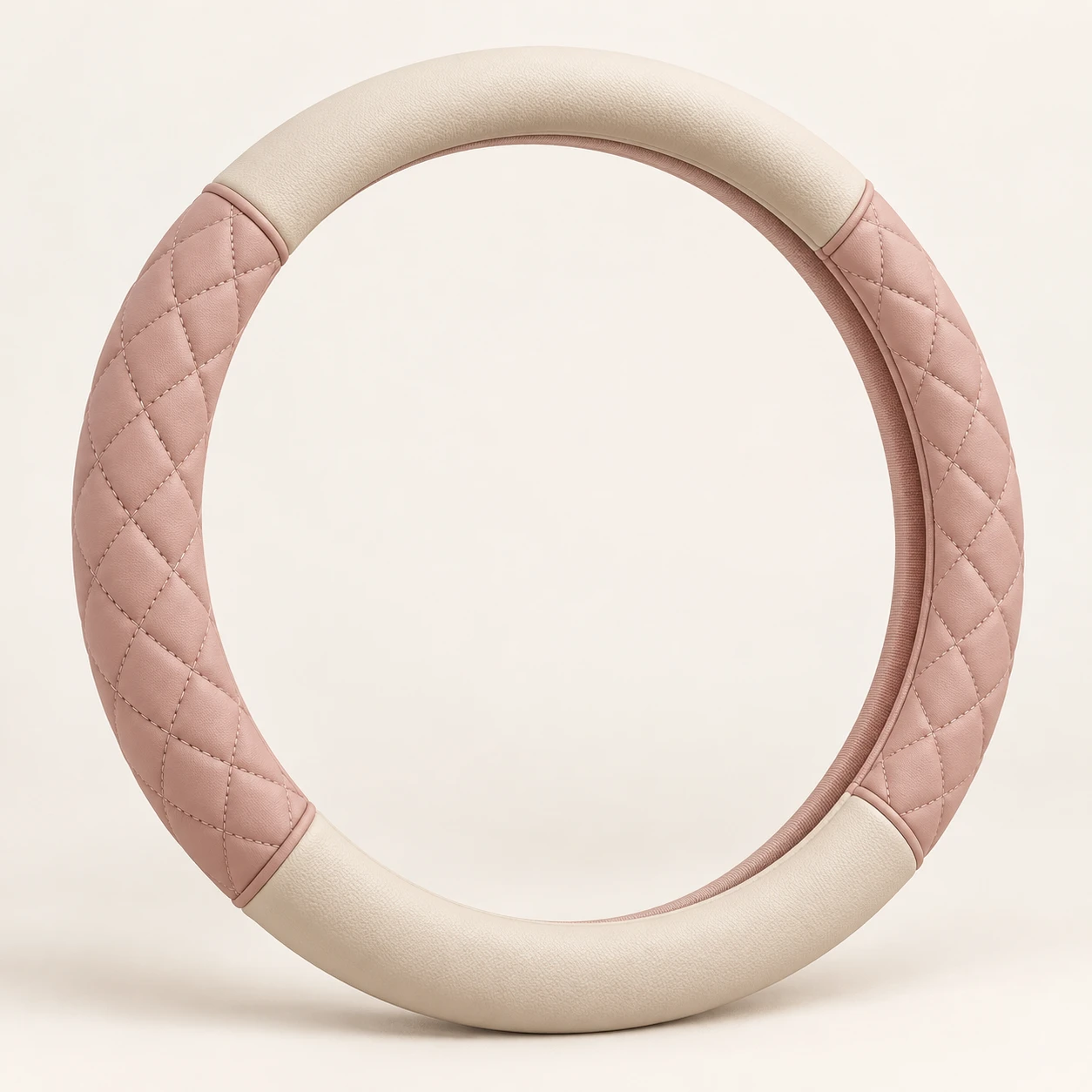 Dusty Pink & Cream Diamond Quilted Steering wheel cover in Dusty pink / cream