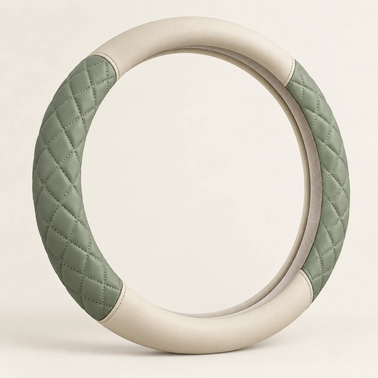 Sage & Cream Diamond Quilted Steering wheel cover in Sage / cream
