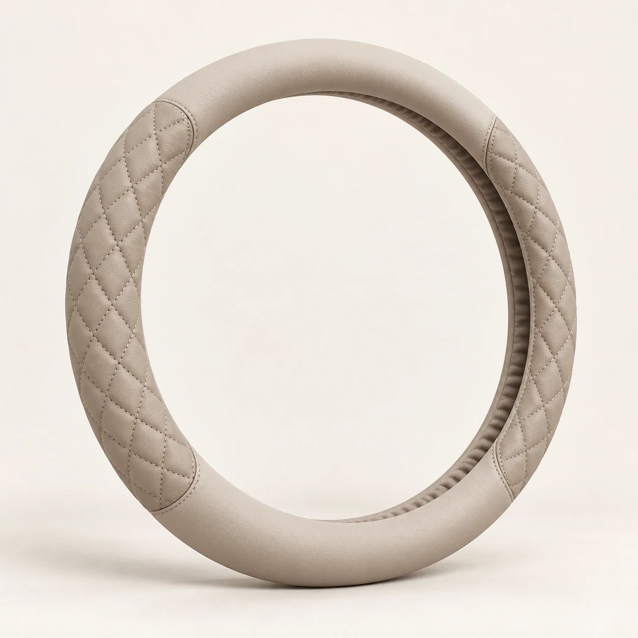 Taupe & Oatmeal Diamond Quilted Steering wheel cover in Taupe / oatmeal